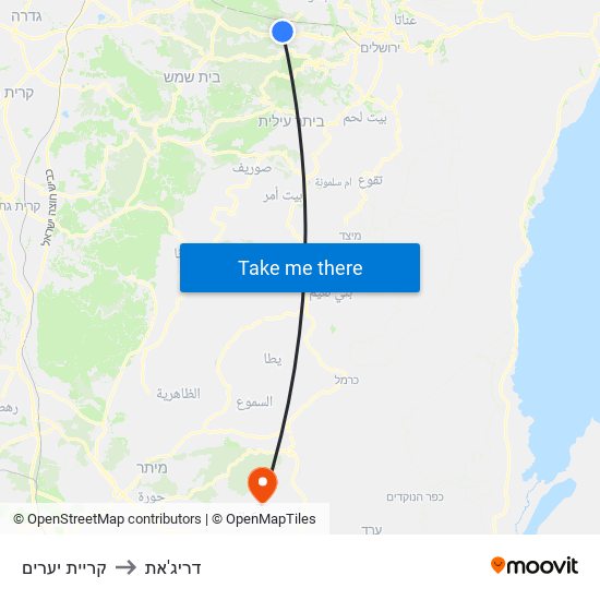 קריית יערים to דריג'את map