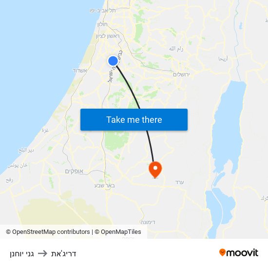 גני יוחנן to דריג'את map