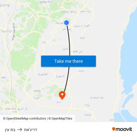 בת עין to דריג'את map