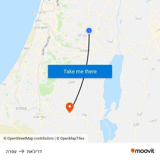 עפרה to דריג'את map