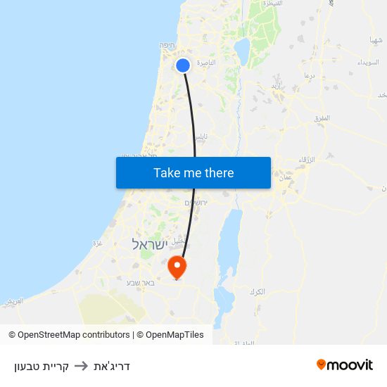 קריית טבעון to דריג'את map