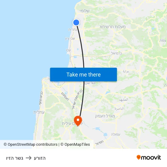 גשר הזיו to הזורע map