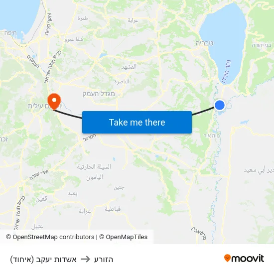 אשדות יעקב (איחוד) to הזורע map