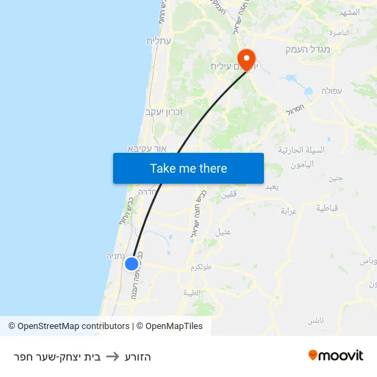 בית יצחק-שער חפר to הזורע map