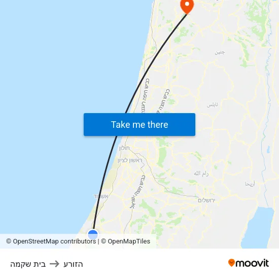 בית שקמה to הזורע map