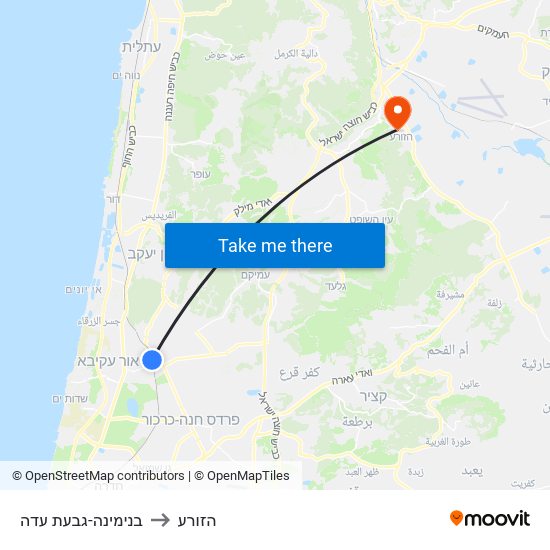 בנימינה-גבעת עדה to הזורע map