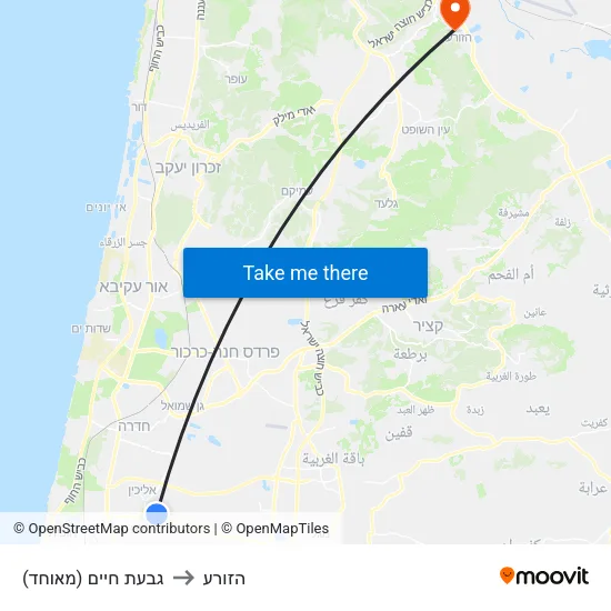 גבעת חיים (מאוחד) to הזורע map
