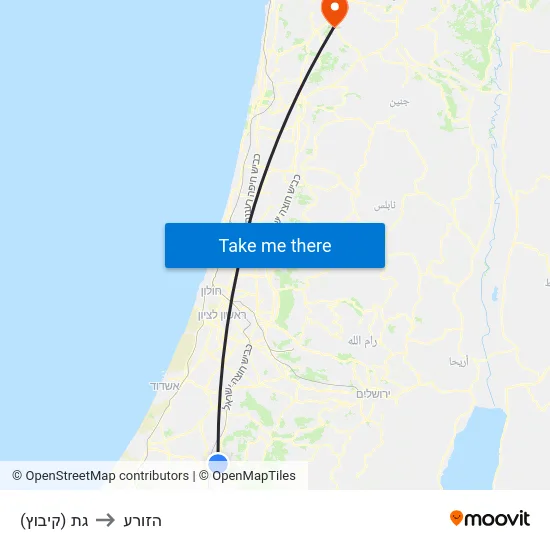 גת (קיבוץ) to הזורע map