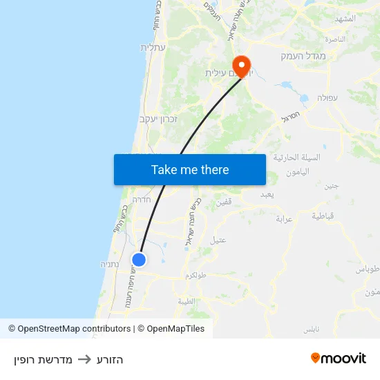 מדרשת רופין to הזורע map