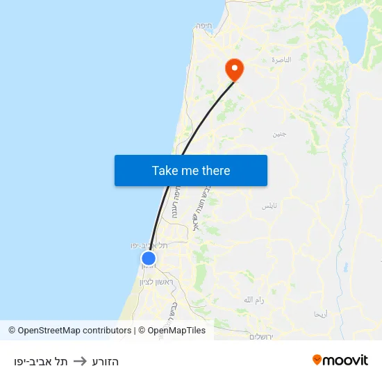 תל אביב-יפו to הזורע map