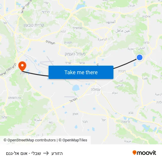 שבלי - אום אל-גנם to הזורע map