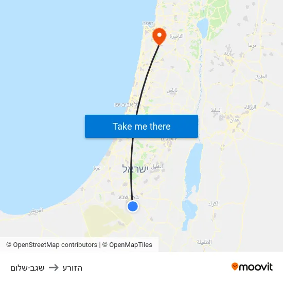 שגב-שלום to הזורע map
