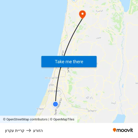 קריית עקרון to הזורע map
