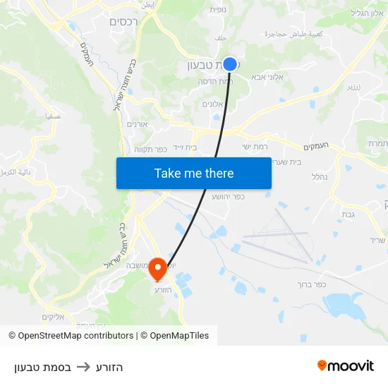 בסמת טבעון to הזורע map