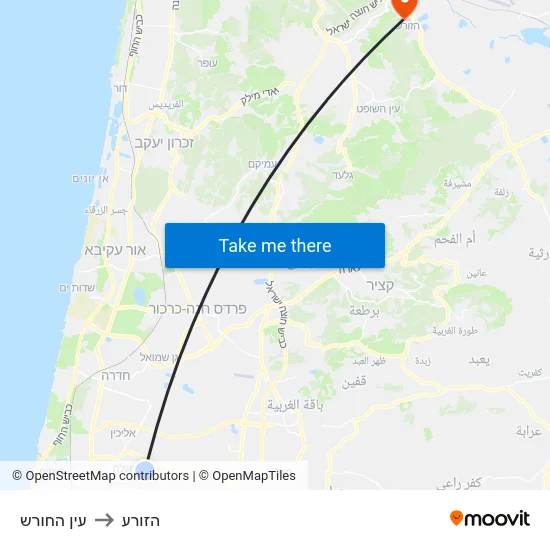 עין החורש to הזורע map