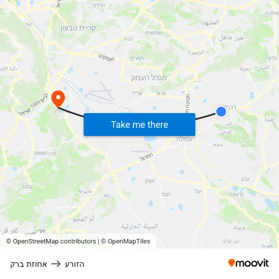 אחוזת ברק to הזורע map