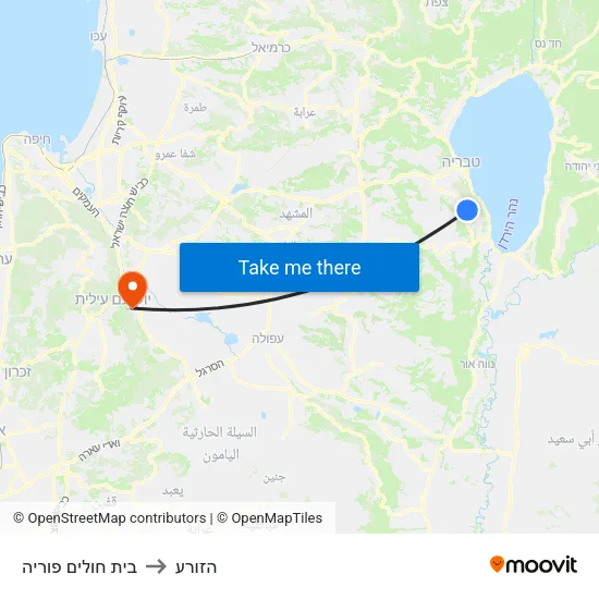 בית חולים פוריה to הזורע map