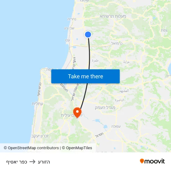 כפר יאסיף to הזורע map