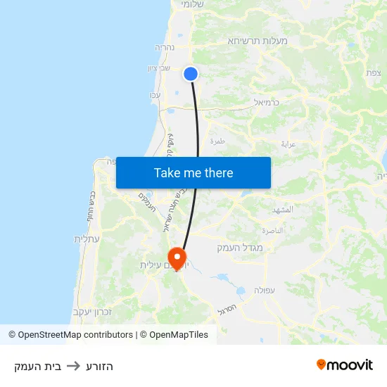 בית העמק to הזורע map