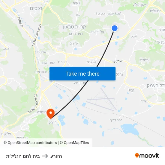 בית לחם הגלילית to הזורע map
