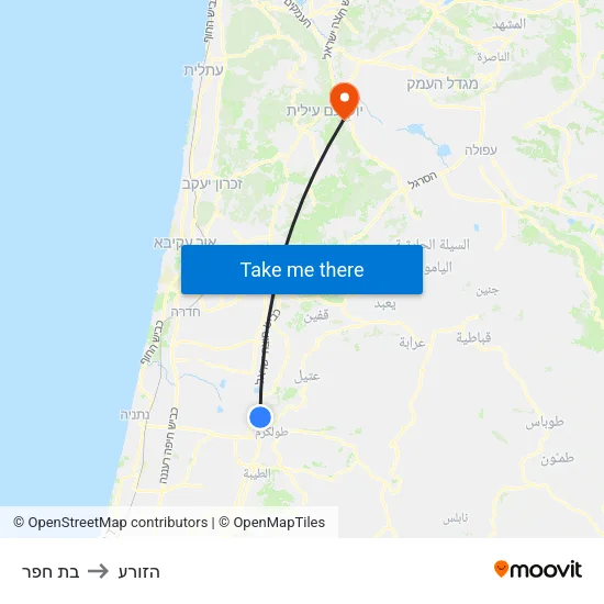 בת חפר to הזורע map