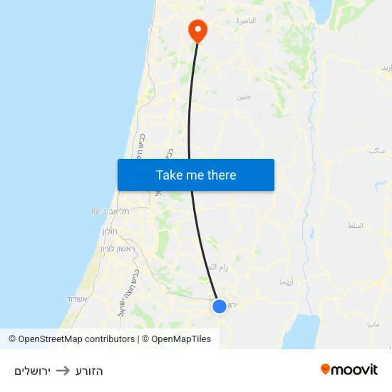 ירושלים to הזורע map