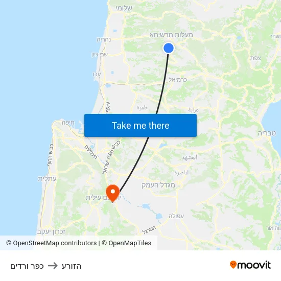 כפר ורדים to הזורע map