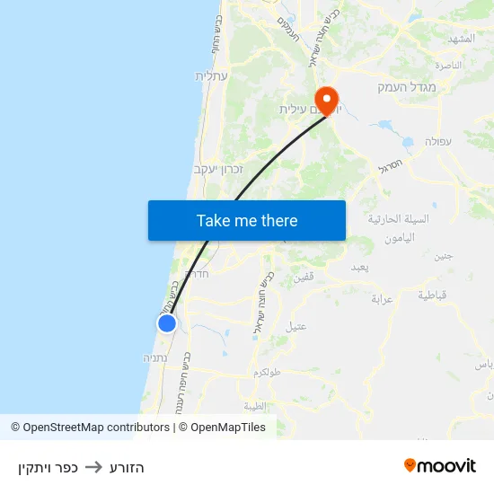 כפר ויתקין to הזורע map