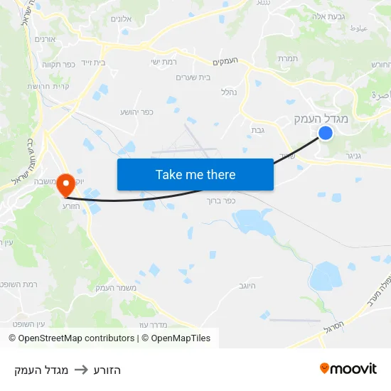 מגדל העמק to הזורע map