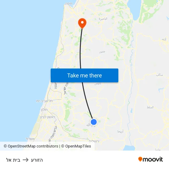 בית אל to הזורע map