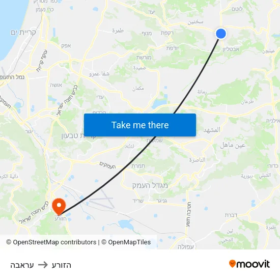 עראבה to הזורע map