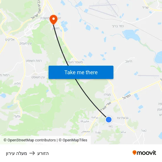 מעלה עירון to הזורע map