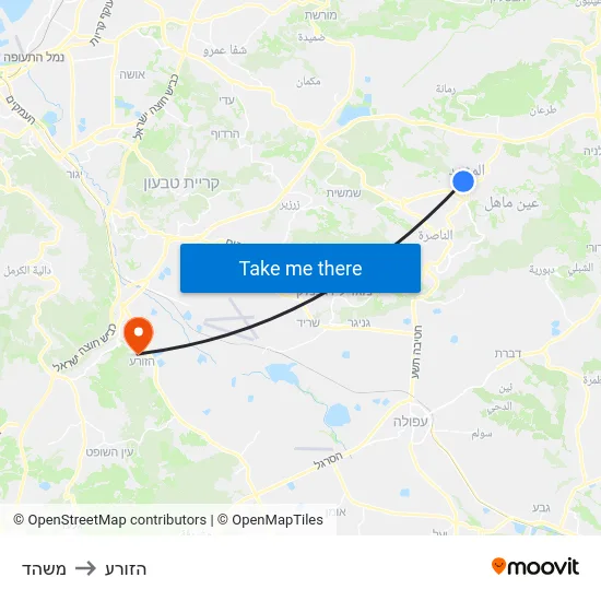 משהד to הזורע map