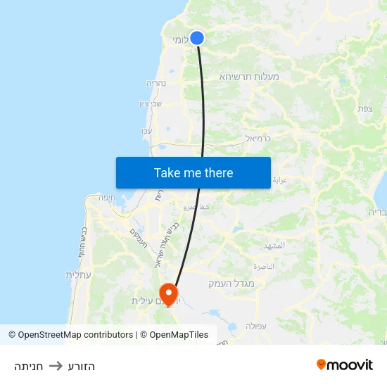 חניתה to הזורע map