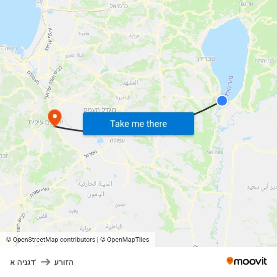 דגניה א' to הזורע map