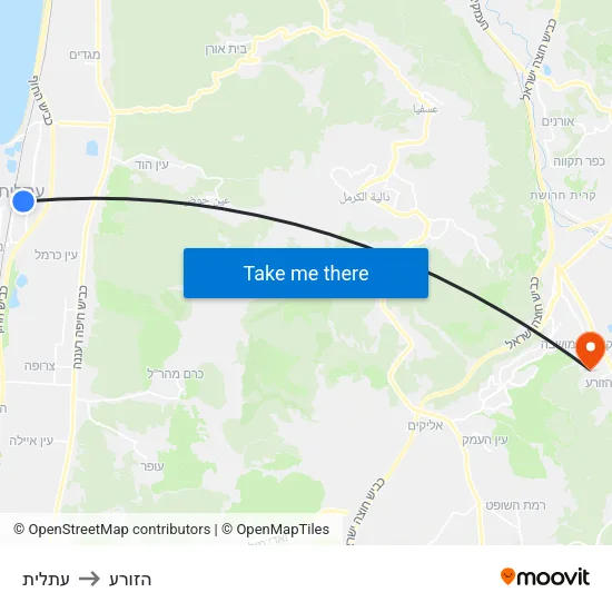 עתלית to הזורע map
