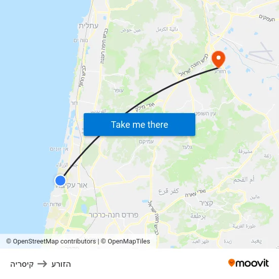 קיסריה to הזורע map