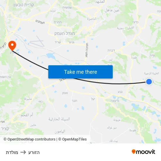 מולדת to הזורע map