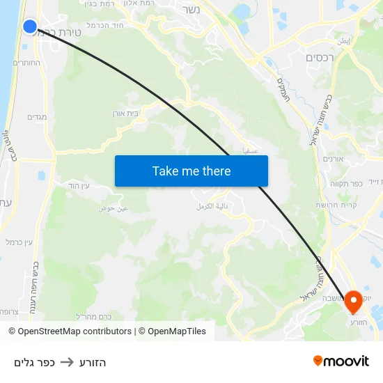 כפר גלים to הזורע map