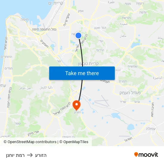 רמת יוחנן to הזורע map