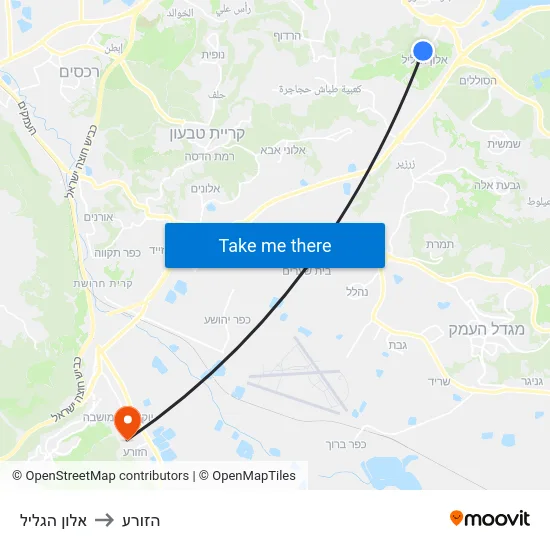 אלון הגליל to הזורע map