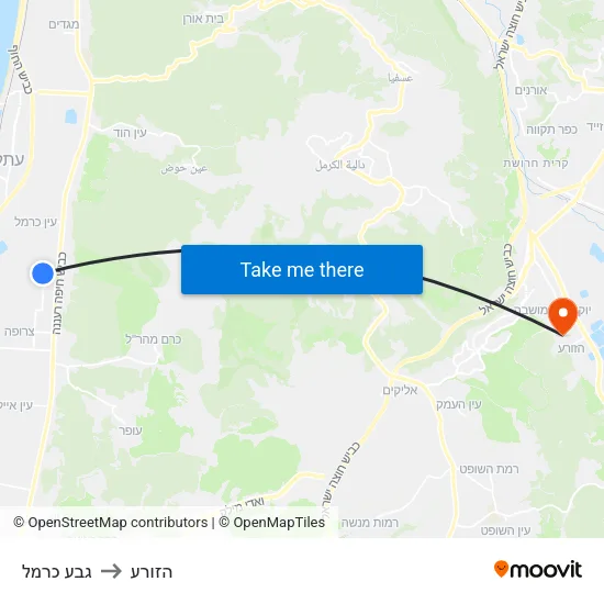 גבע כרמל to הזורע map