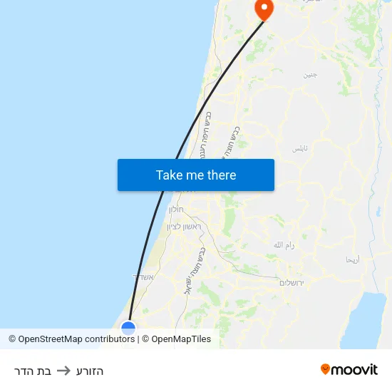 בת הדר to הזורע map