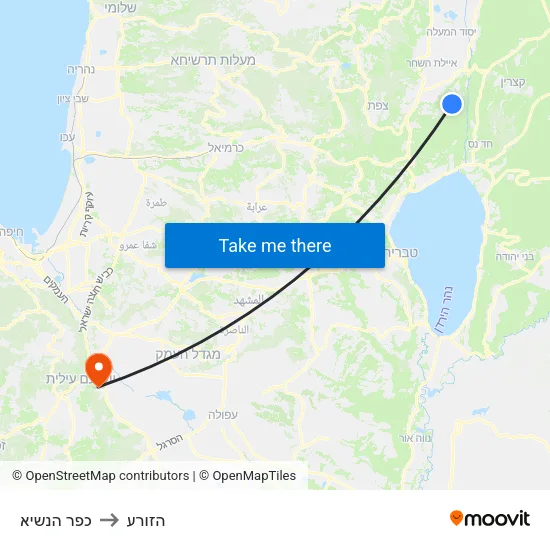 כפר הנשיא to הזורע map