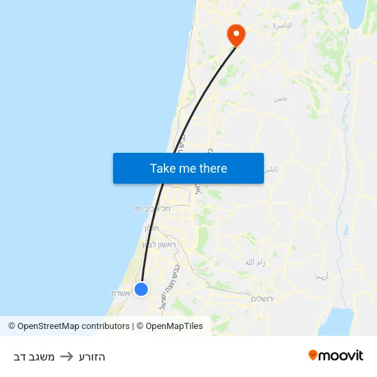 משגב דב to הזורע map