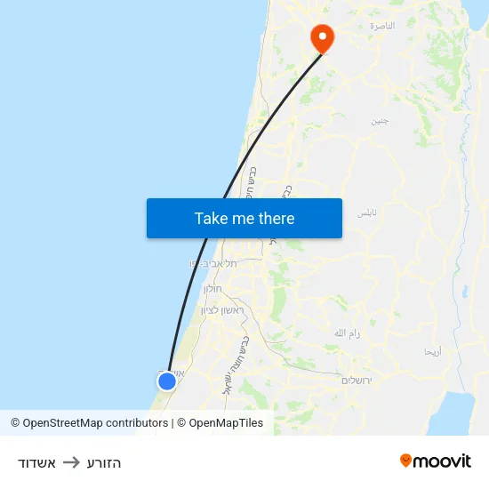 אשדוד to הזורע map