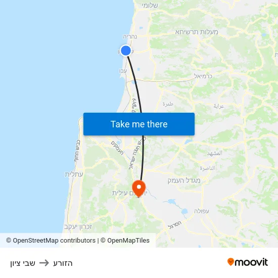 שבי ציון to הזורע map