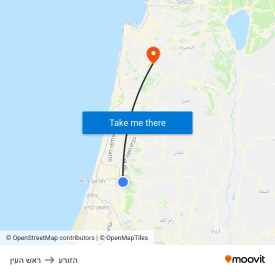 ראש העין to הזורע map