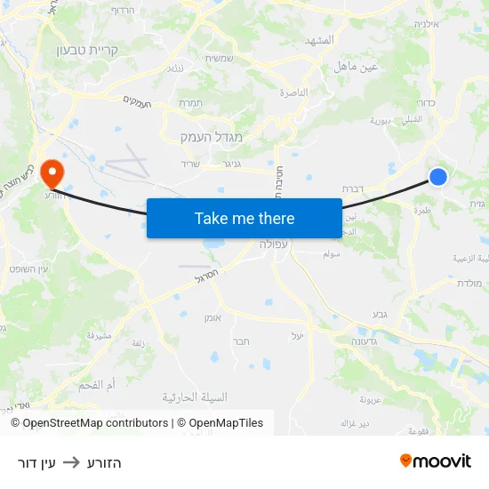 עין דור to הזורע map