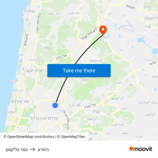 כפר גליקסון to הזורע map